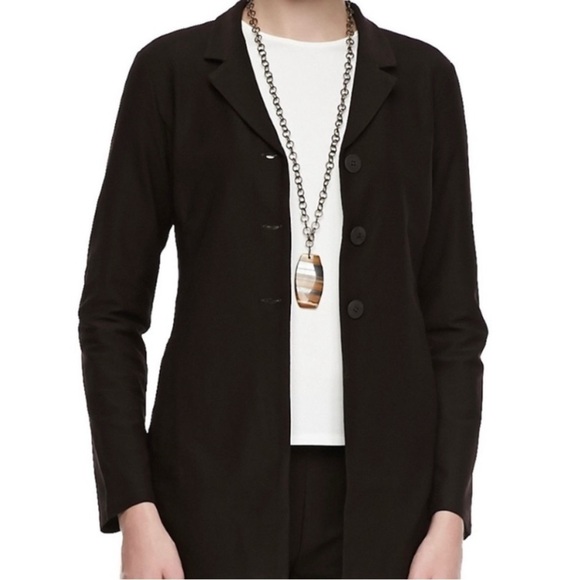 Eileen Fisher Black Stretch Three Button Long Sleeve Blazer Size Petite Large - Picture 1 of 10